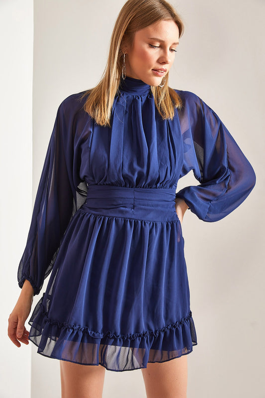 Midnight Blue Gathered Dress