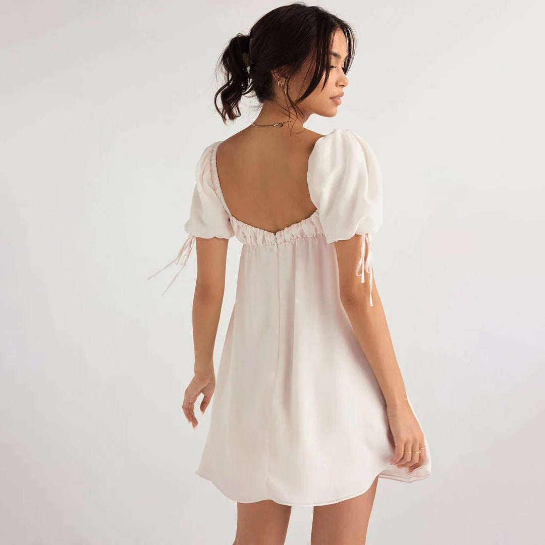 Introducing the Princess Ivory Georgette Mini Dress: A Timeless Elegance for Every Occasion White