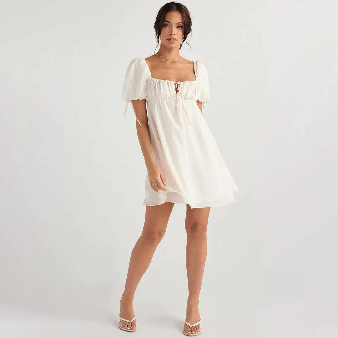 Introducing the Princess Ivory Georgette Mini Dress: A Timeless Elegance for Every Occasion White