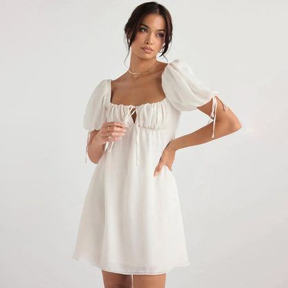 Introducing the Princess Ivory Georgette Mini Dress: A Timeless Elegance for Every Occasion White