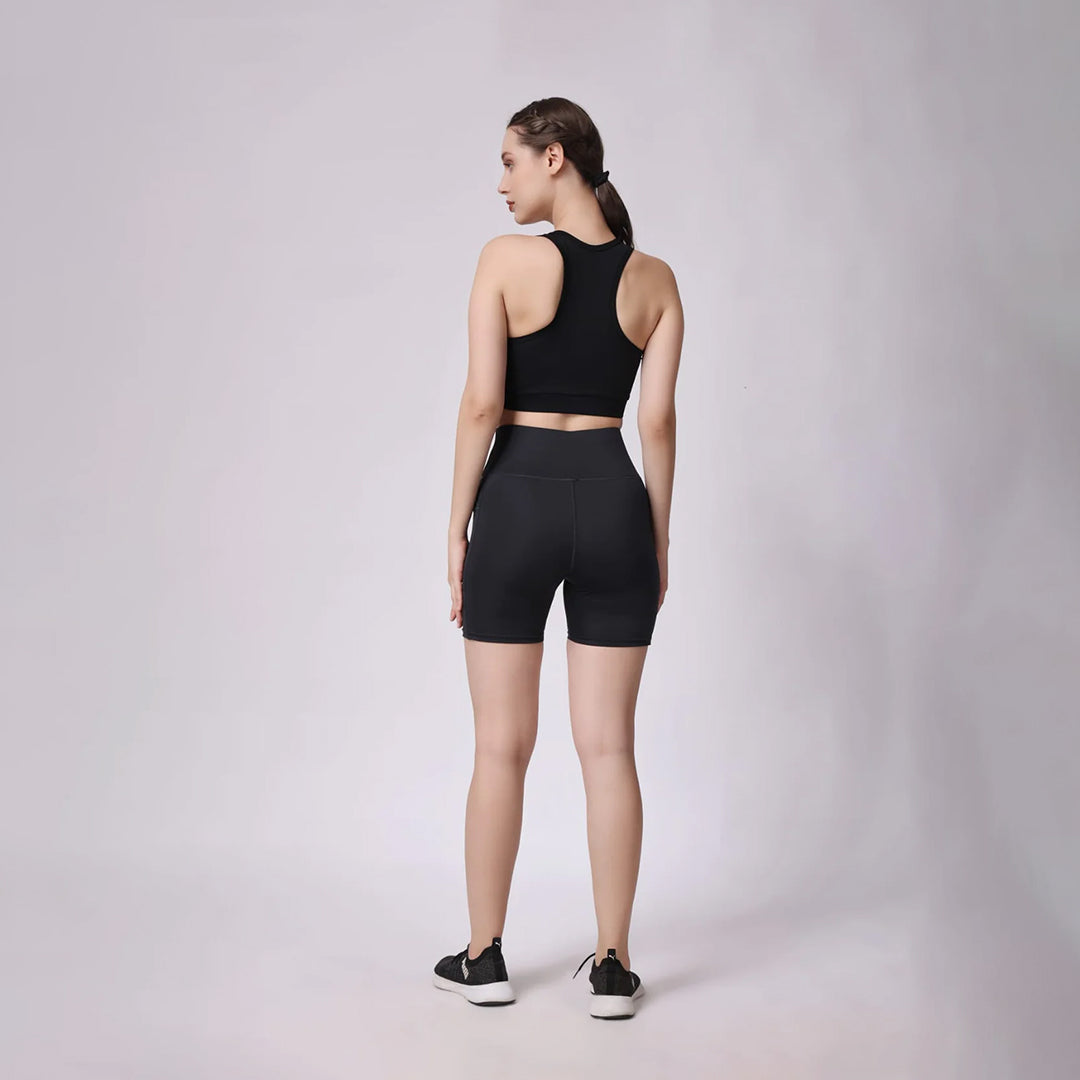 The Elegance Collection Sports Bra and Shorts Activewear Set Midnight Black