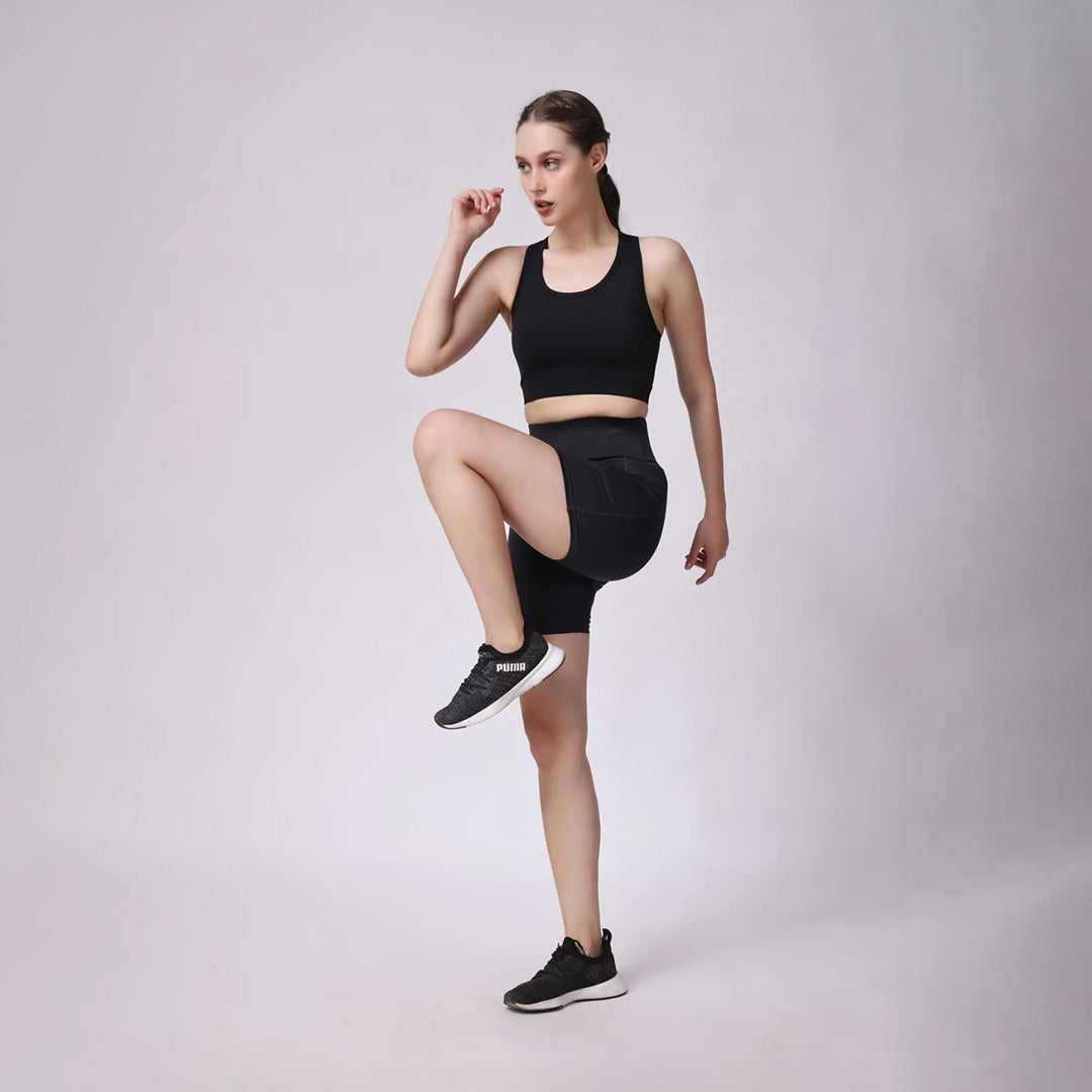 The Elegance Collection Sports Bra and Shorts Activewear Set Midnight Black