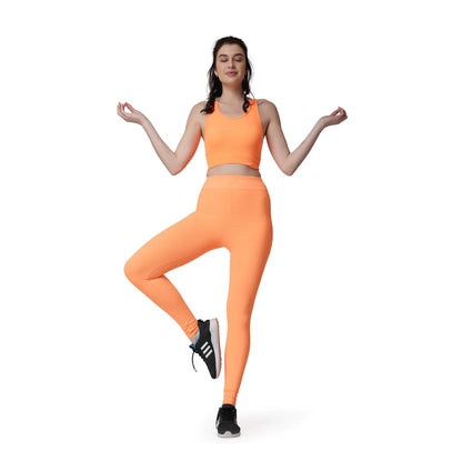 Ultimate Comfort and Style: High Waisted Workout Leggings and Crop Top Set for Women That Elevate Your Fitness Game In Orange