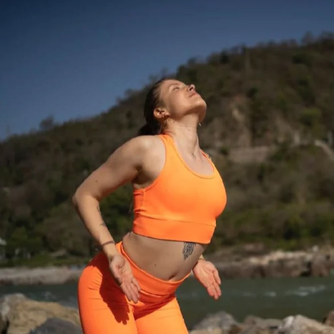 Ultimate Comfort and Style: High Waisted Workout Leggings and Crop Top Set for Women That Elevate Your Fitness Game In Orange