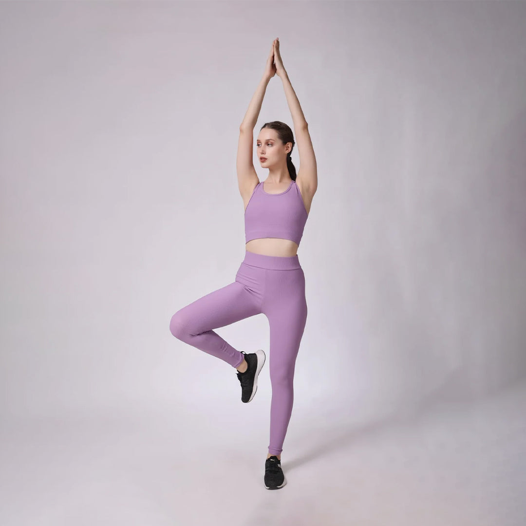 Vibrant and Stylish: Purple Active-Wear Workout Crop Top & Jogger Combo Set for Your Fitness Journey