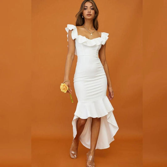 Melora Designer One Piece White Dress For Women