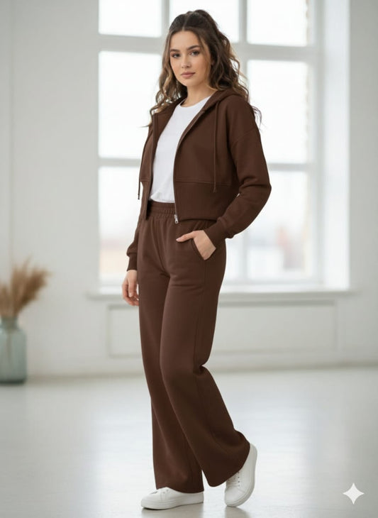 Chic Lounge Co-ord Set with Zip-Up Hoodie & Flared Bottom Set