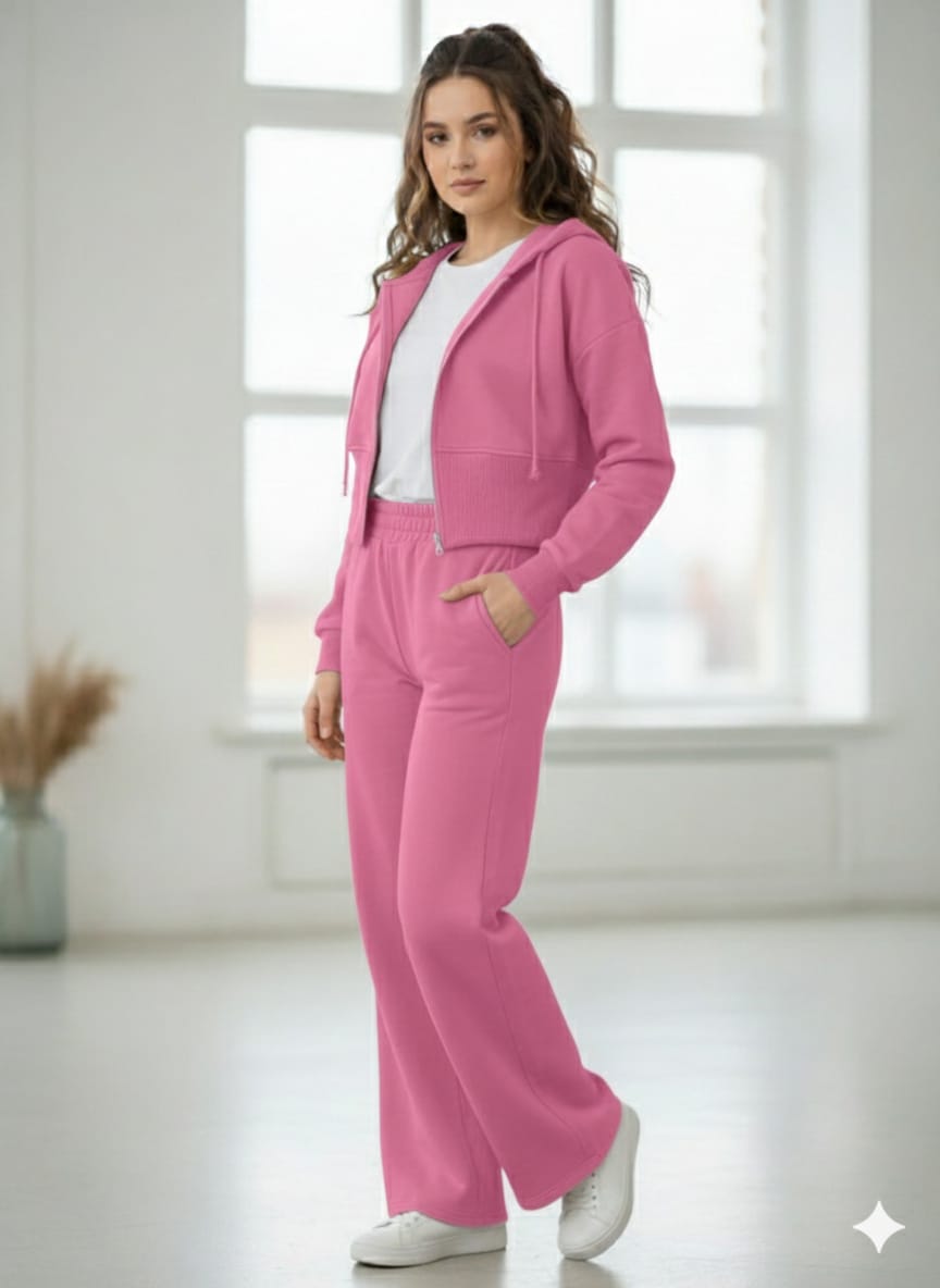 Chic Lounge Co-ord Set with Zip-Up Hoodie & Flared Bottom Set