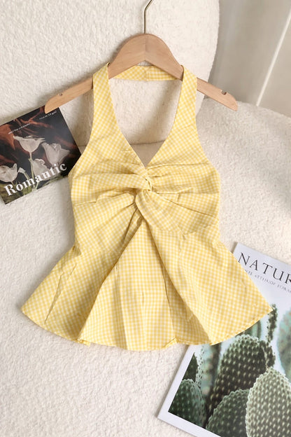 Sunny Gingham Halter Peplum Top – Summer Chic Style