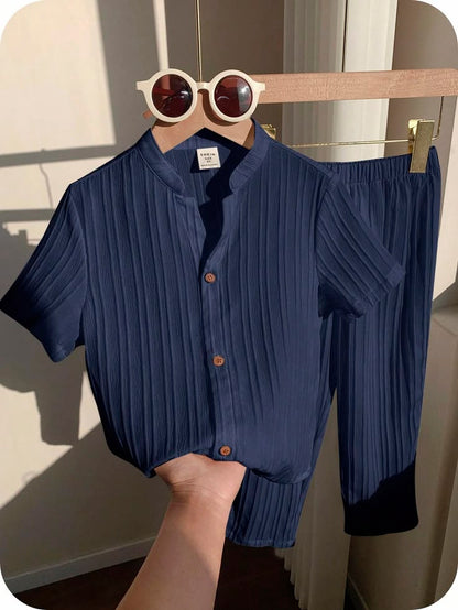 Boys’ Stylish Pleated Shirt & Pants Set
