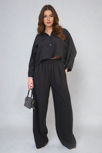 Oversized Long Sleeve Crop Top & Wide Leg Trouser Co-ord Set