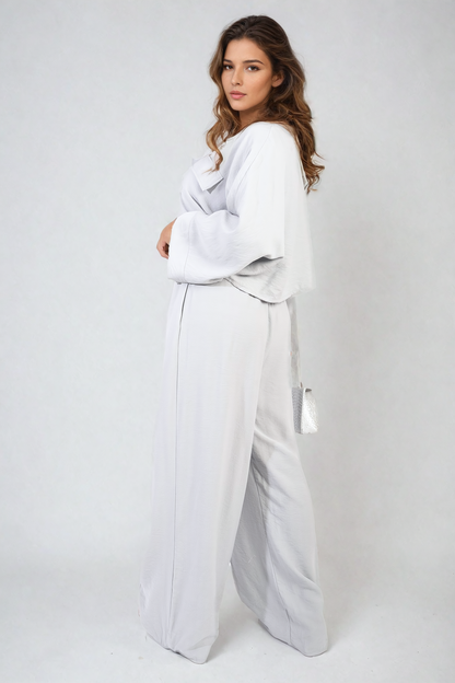 Oversized Long Sleeve Crop Top & Wide Leg Trouser Co-ord Set