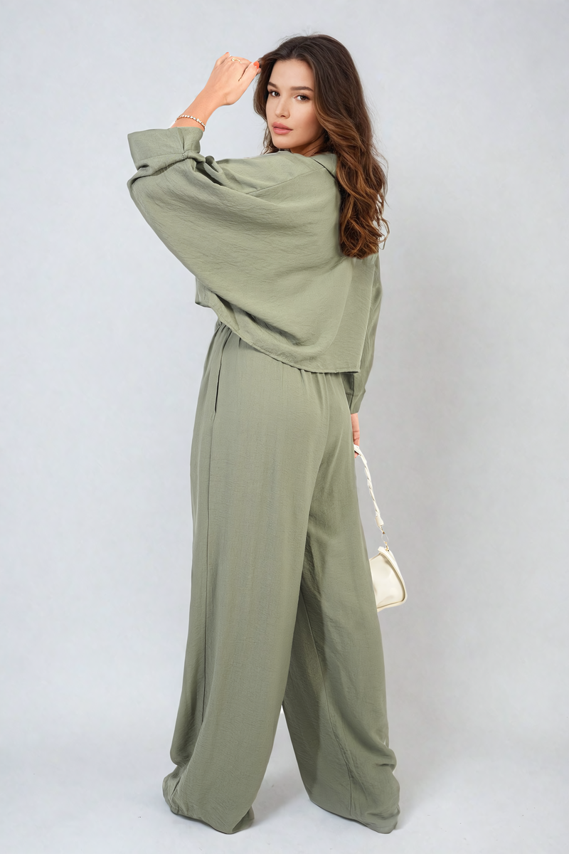 Oversized Long Sleeve Crop Top & Wide Leg Trouser Co-ord Set