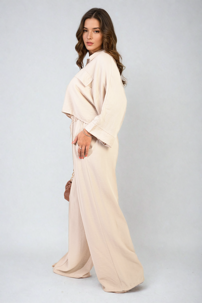 Oversized Long Sleeve Crop Top & Wide Leg Trouser Co-ord Set