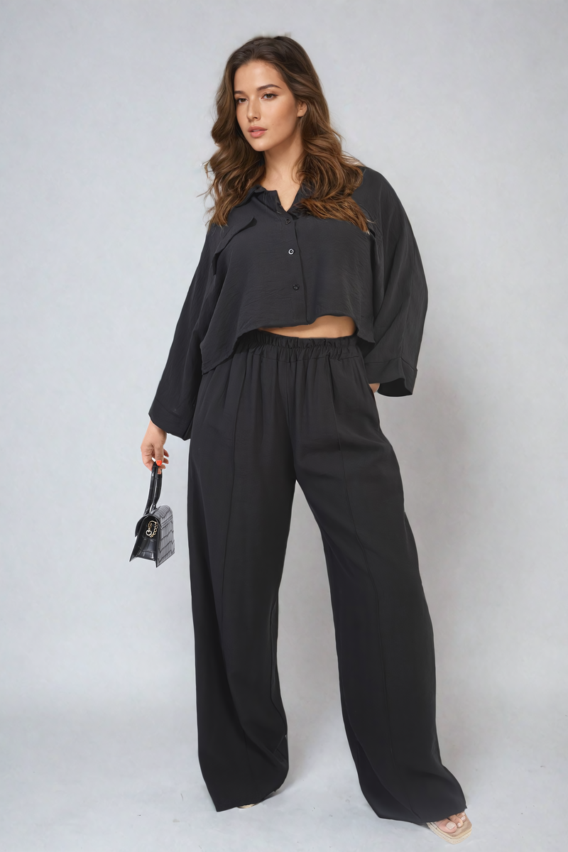 Oversized Long Sleeve Crop Top & Wide Leg Trouser Co-ord Set