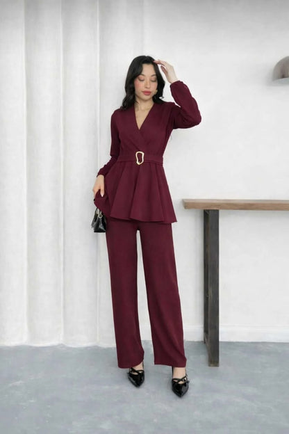 Velora Belted Peplum Co-Ord Set – Elegant 2 Piece Outfit