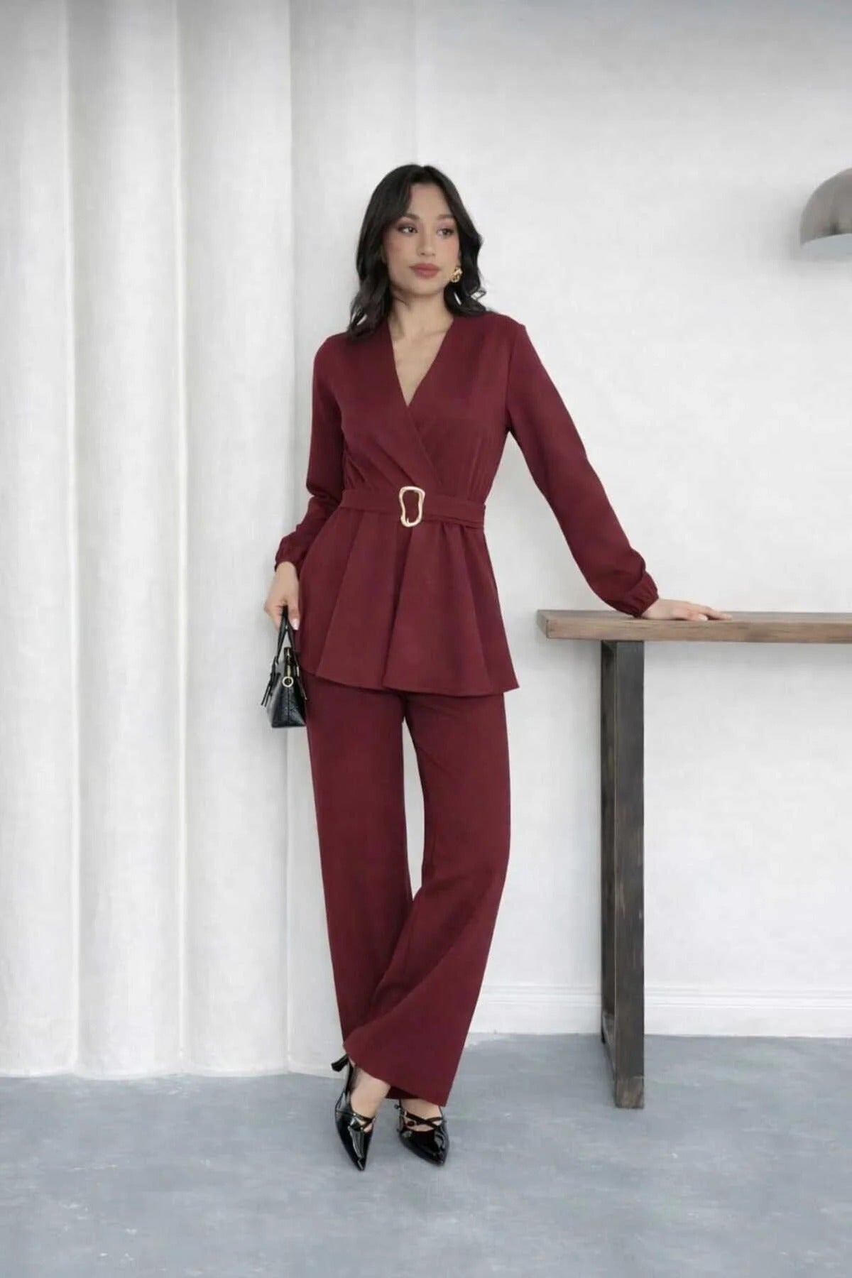 Velora Belted Peplum Co-Ord Set – Elegant 2 Piece Outfit