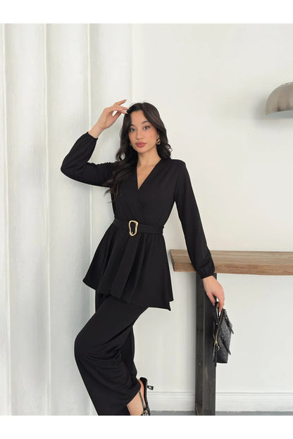 Velora Belted Peplum Co-Ord Set – Elegant 2 Piece Outfit