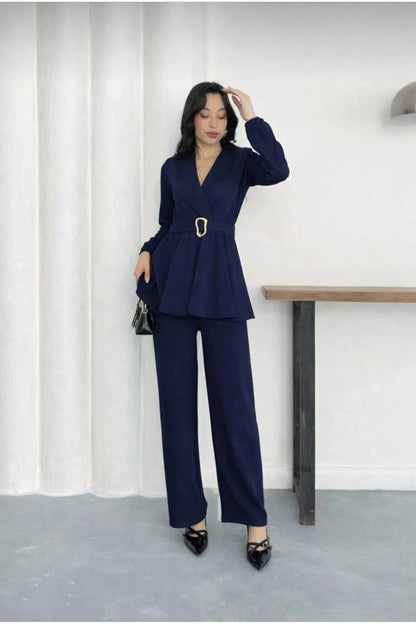 Velora Belted Peplum Co-Ord Set – Elegant 2 Piece Outfit