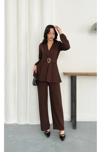 Velora Belted Peplum Co-Ord Set – Elegant 2 Piece Outfit