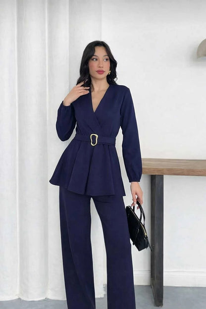 Velora Belted Peplum Co-Ord Set – Elegant 2 Piece Outfit