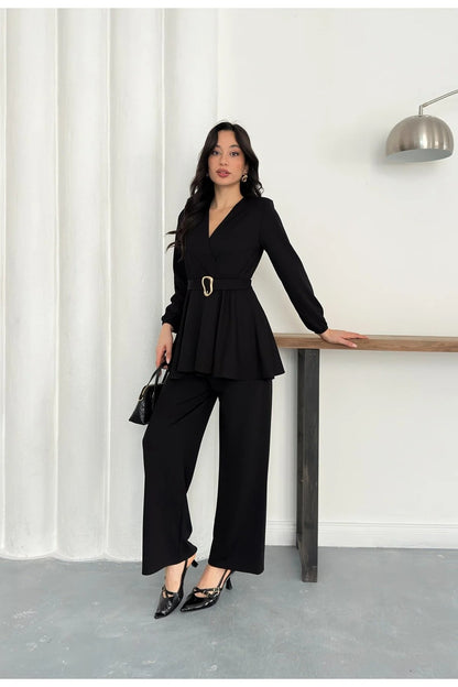 Velora Belted Peplum Co-Ord Set – Elegant 2 Piece Outfit