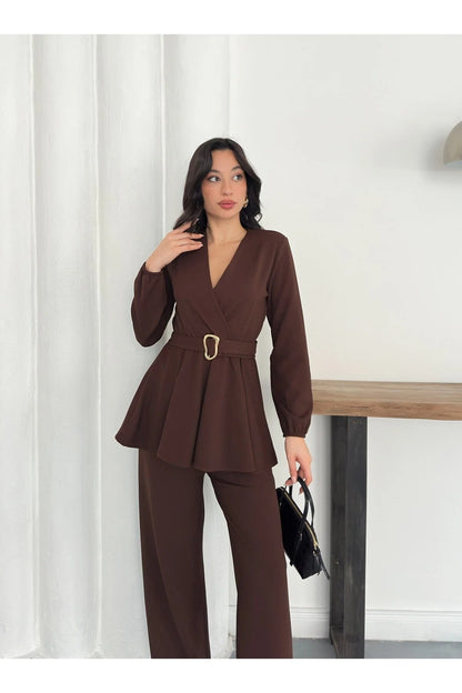 Velora Belted Peplum Co-Ord Set – Elegant 2 Piece Outfit