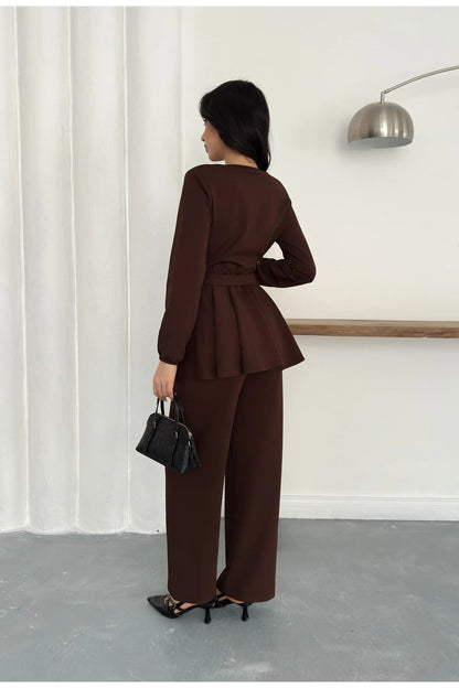 Velora Belted Peplum Co-Ord Set – Elegant 2 Piece Outfit