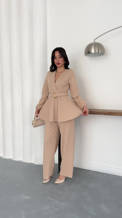 Velora Belted Peplum Co-Ord Set – Elegant 2 Piece Outfit
