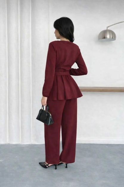 Velora Belted Peplum Co-Ord Set – Elegant 2 Piece Outfit