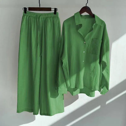 Fashionable Women's Slacks High Waist Cotton Shirt Suit 2.0