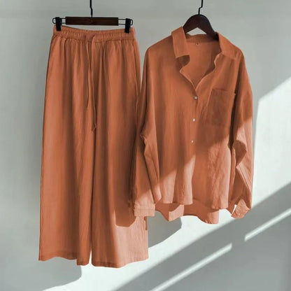 Fashionable Women's Slacks High Waist Cotton Shirt Suit 2.0